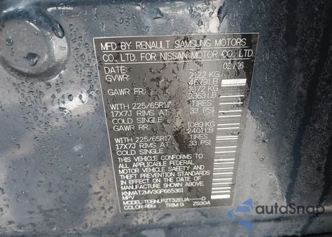 2016 Nissan Rogue S/Sl/Sv from USA, damaged, VIN KNMAT2MV3GP665361